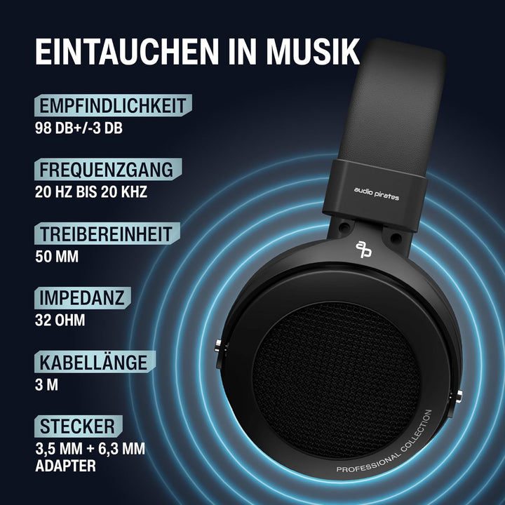 audio pirates Rick Professional Over-Ear HiFi-Kopfhörer – Offenes Design - mit Case, HiFi-Sound, 3m