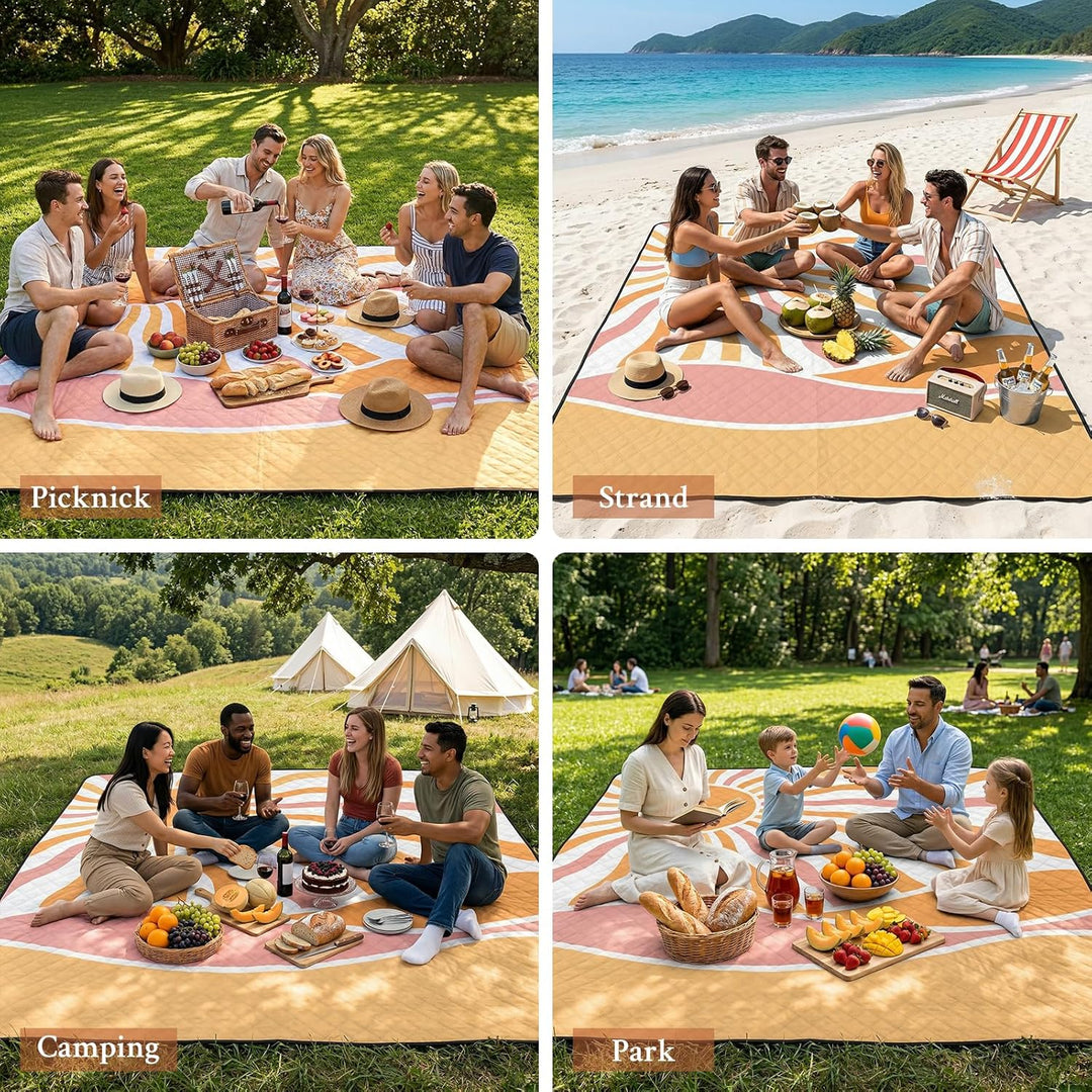 TXBOBECO Picknickdecke 200x200cm XXL, Stranddecke Wasserdicht Sandfrei, Outdoor Camping Decke mit Tr