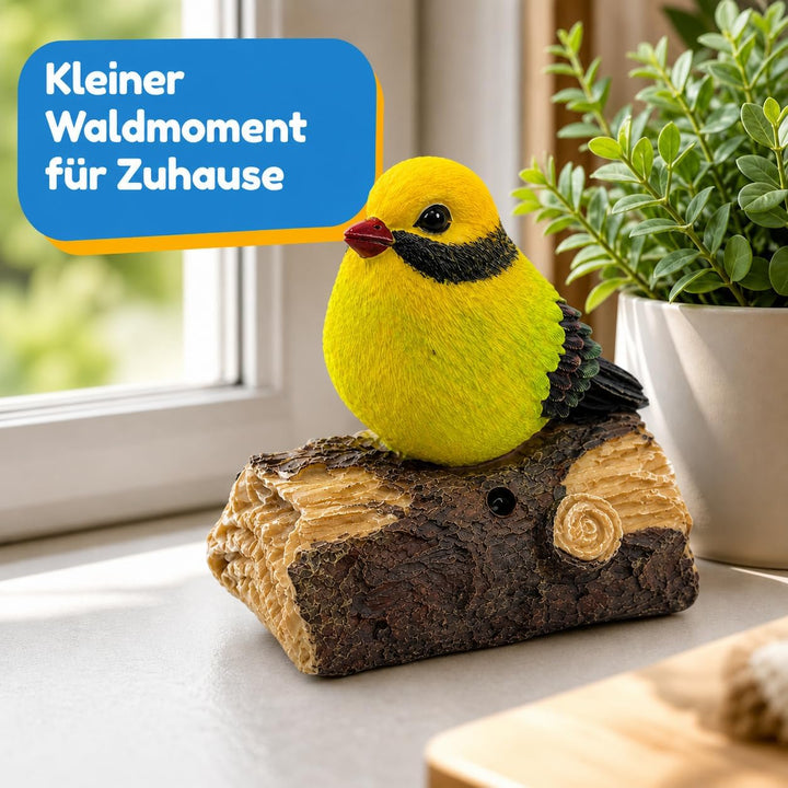MIJOMA Dekovogel mit Vogelgezwitscher & Bewegungsmelder – Zwitschernder Vogel auf AST, Handbemalt, 1