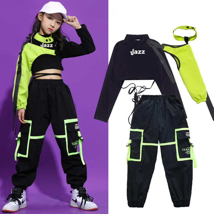 LOLANTA Hip Hop Kleidung Mädchen, Teenager Jazz Tanz Outfit,Bauchfreies Oberteil Cargohose Kleidungs