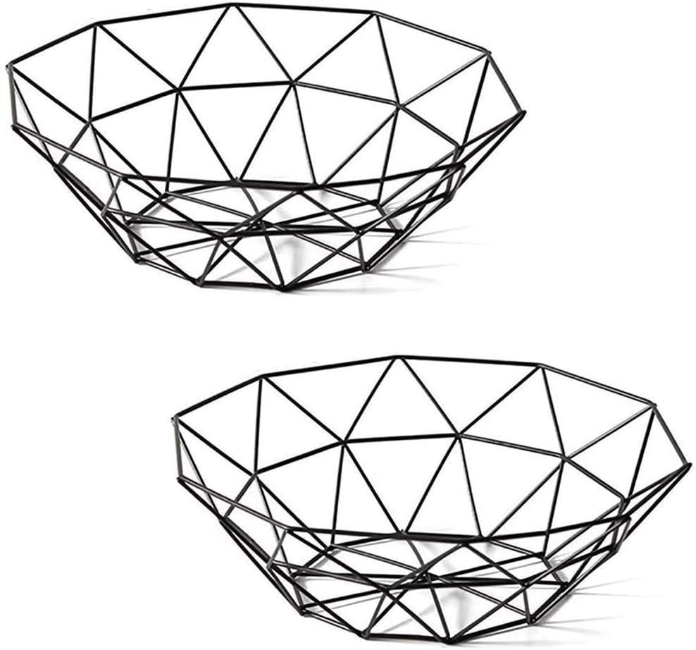 2 Stück Obstkorb Aus Metalldraht, Schwarz Openwork Metall Obstschale für Obst, Gemüse, Brot, Küchen