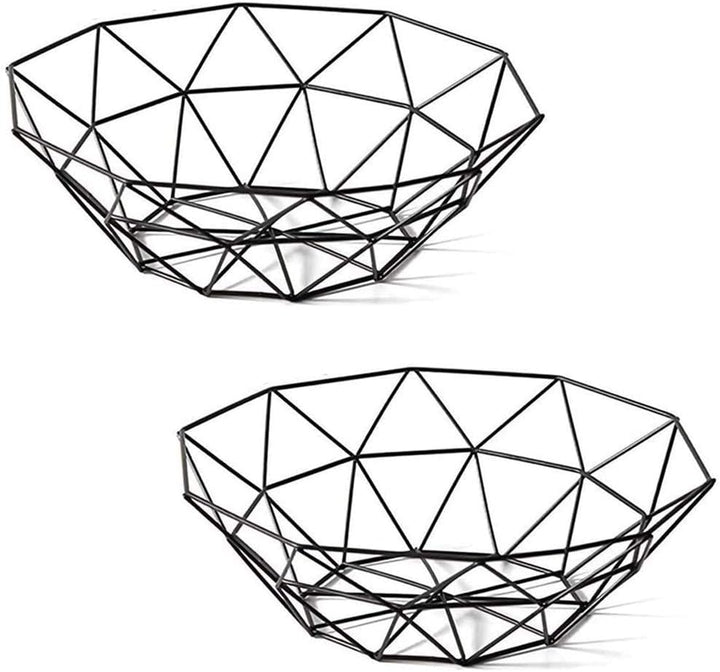 2 Stück Obstkorb Aus Metalldraht, Schwarz Openwork Metall Obstschale für Obst, Gemüse, Brot, Küchen