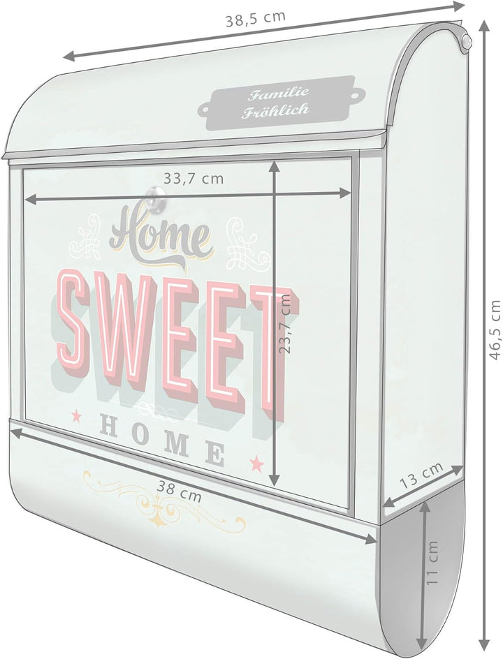 banjado® Design Briefkasten personalisiert Motiv Home Sweet Home 39x47x14cm & 2 Schlüssel - Briefkas