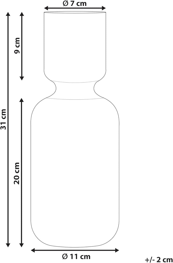 Hohe Deko Blumenvase Glas violett 31 cm mit Rillen schmalem Hals Modern Tragana