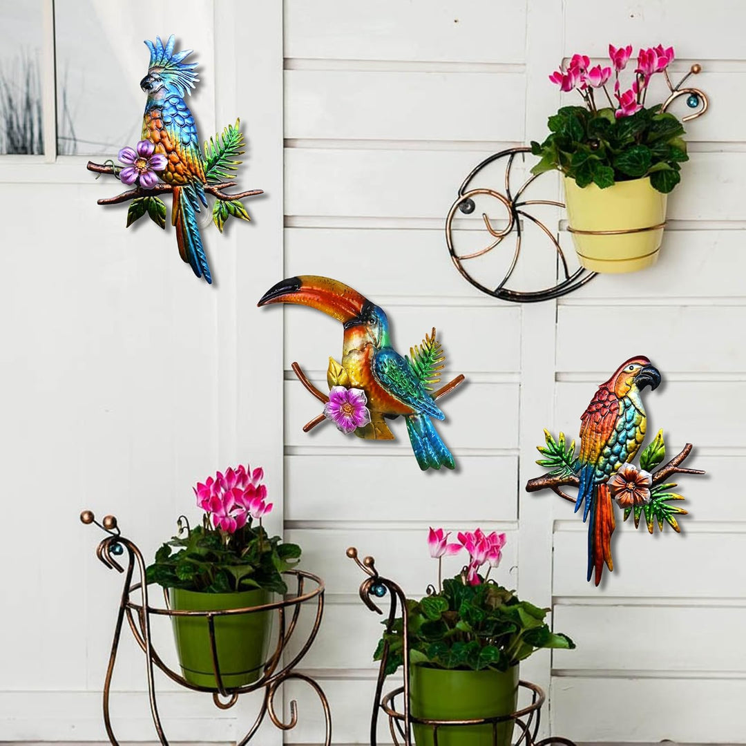 J-Fly Metall Papagei Wanddekoration - Tropische Outdoor Wandkunst für Terrasse, Zaun, Garten, Zuhaus