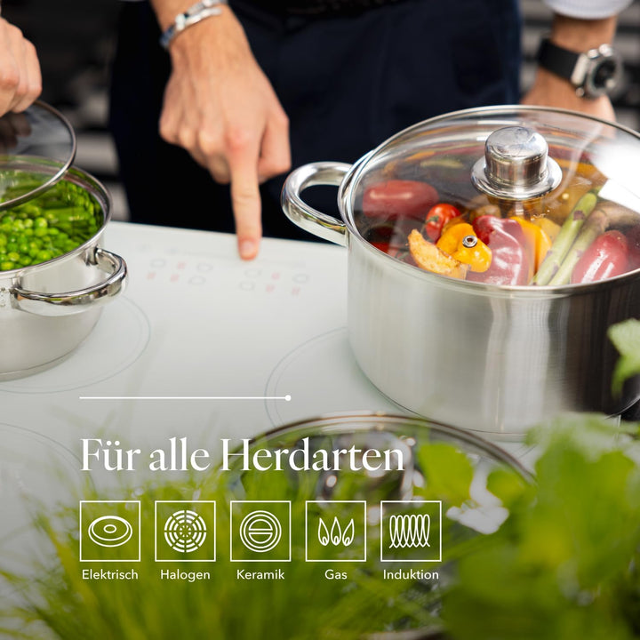 FLORINA Kochtopf Set POLPO I Kochtöpfe mit Deckel und Stieltopf I Messbecher, Ausgiess | Spülmaschin