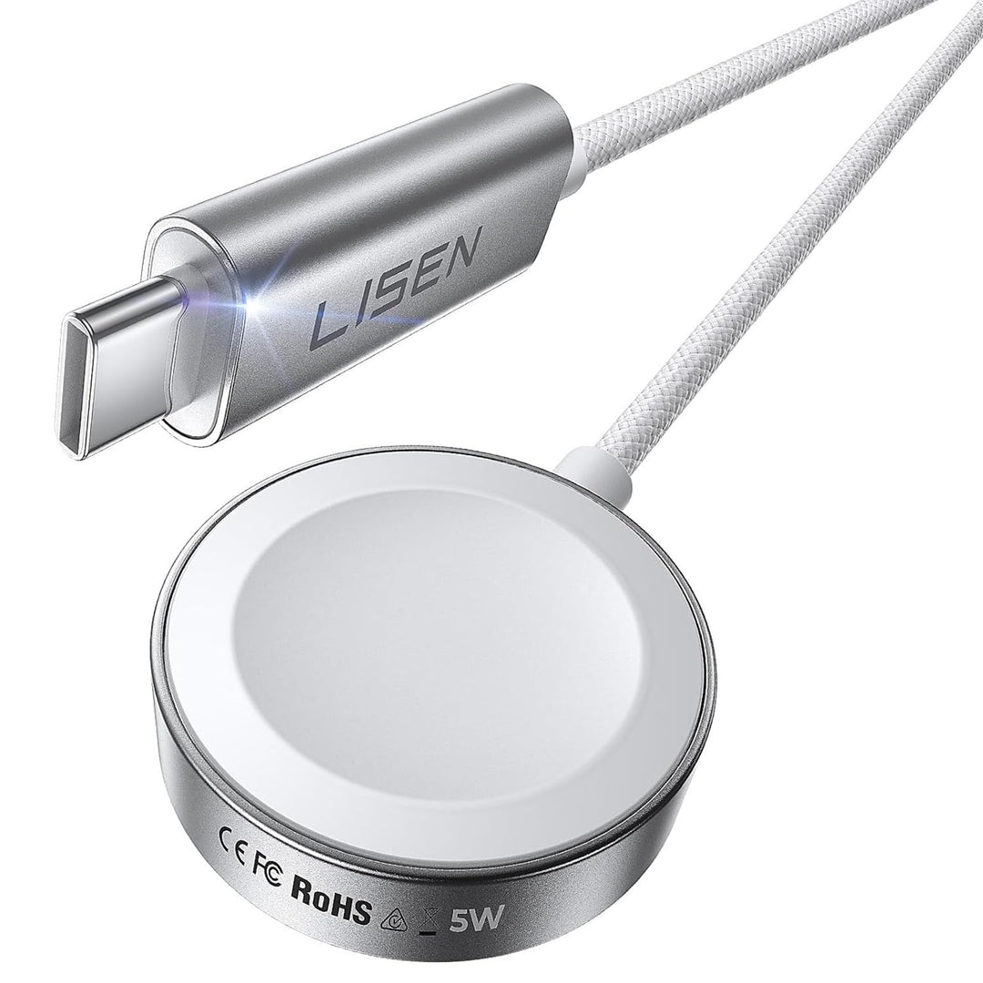 LISEN 5W für Apple Watch Ladekabel, Magnetisch Schnelles Gewebte USB C Schnellladekabel für Apple Wa