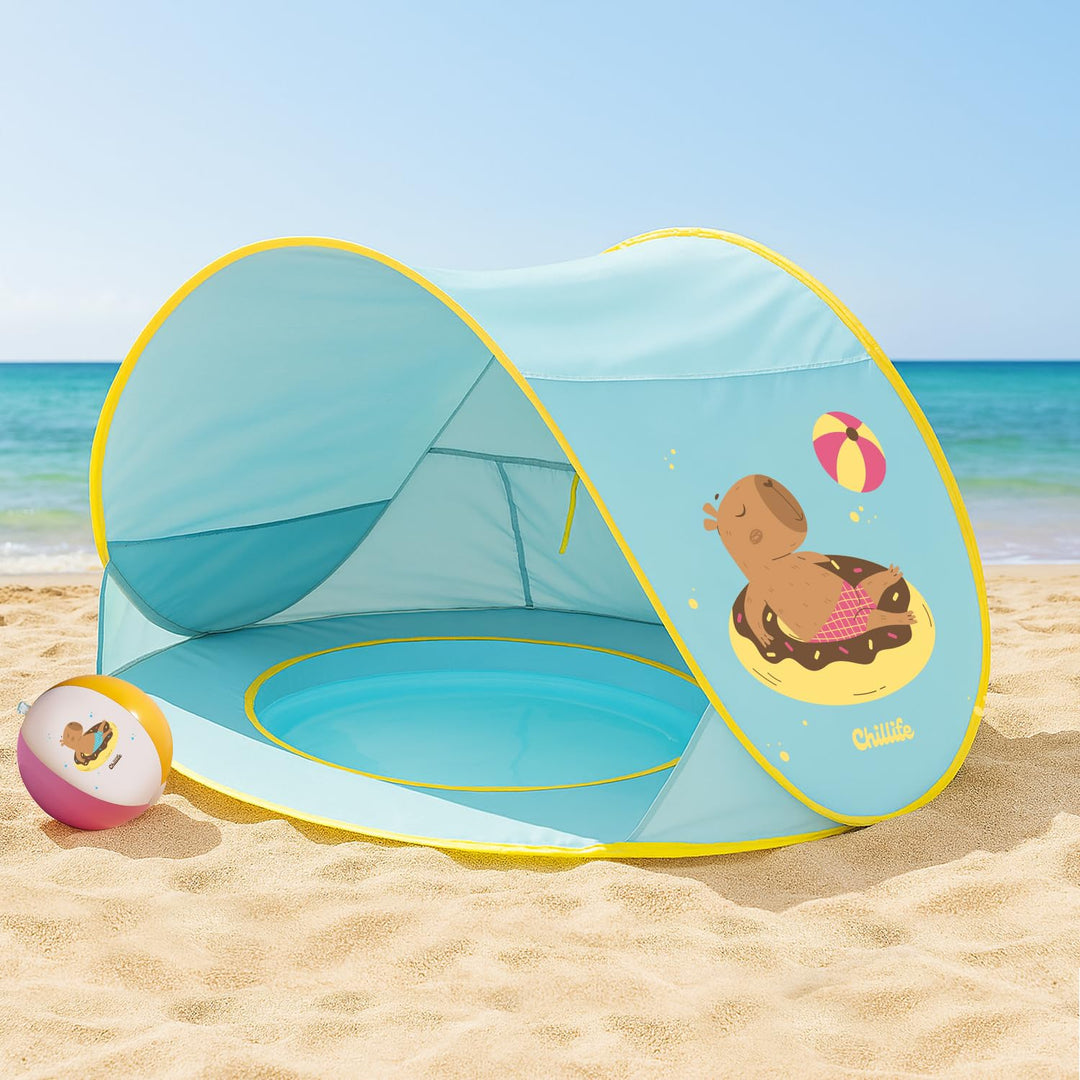 Chillife Strandmuschel Pop up Set I Tragbares Strandzelt mit UV Schutz und Windschutz Strand I Wasse