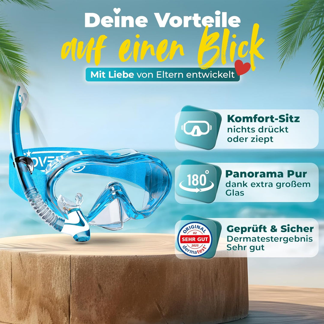 KIDVERSE Taucherbrille Kinder mit Schnorchel ab 5 Jahre - CE & Dermatest geprüfte Taucherbrille mit