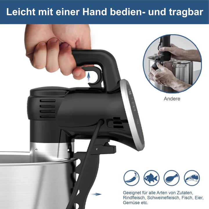 Lemodo Sous Vide Garer Stick 850W mit Touchscreen, Temperaturbereich 25–99 °C, Timer bis 99 Stunden,