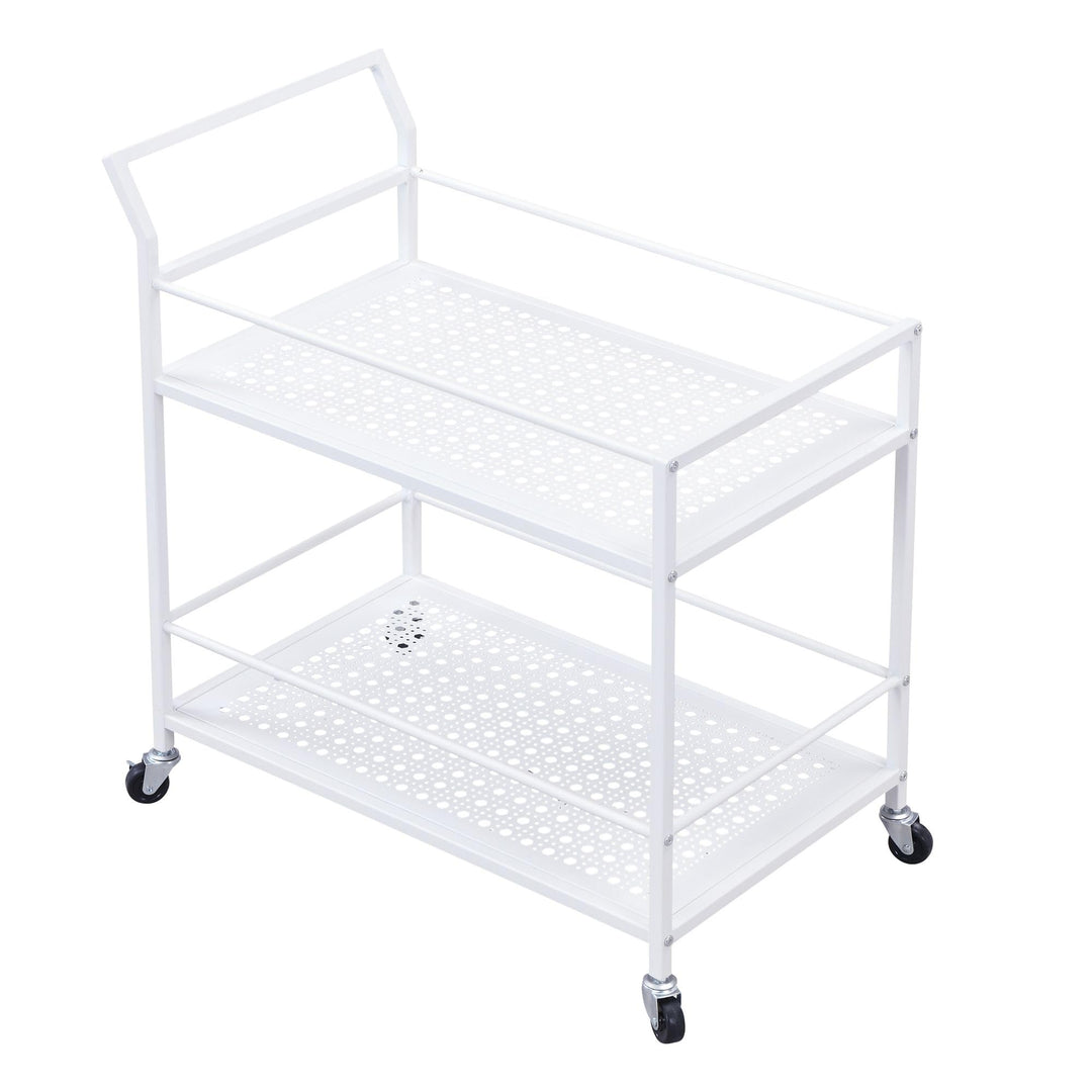FineBuy Servierwagen 79x45x83 cm Metall Weiss mit Rollen, Küchenwagen | Barwagen mit 2 Ebenen und Fe