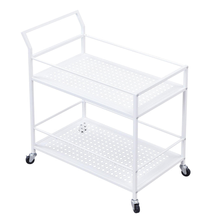 FineBuy Servierwagen 79x45x83 cm Metall Weiss mit Rollen, Küchenwagen | Barwagen mit 2 Ebenen und Fe