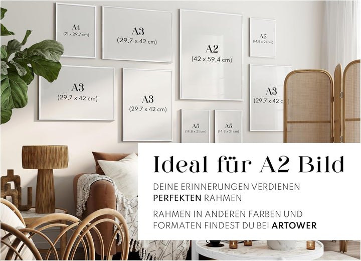 Artower® Bilderrahmen Weiss Metall Dünner Rahmen für DIN A2 42 x 59,4 cm | Posterrahmen Gross Collag