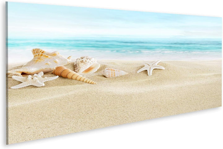 Bild Bilder auf Leinwand Muscheln am Sandstrand Wandbild Poster Leinwandbild SOJ 120x40cm - Panorama