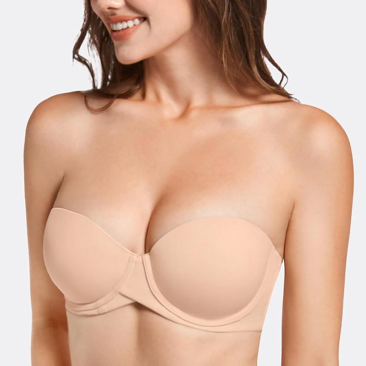 MELENECA Damen Hochdrücken Dick gepolstert Mehrweg Bügel Trägerloser BH 65C Beige, 65C Beige