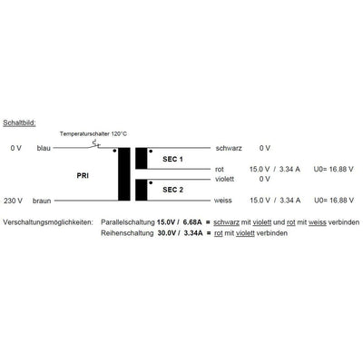 Sedlbauer Ringkerntrafo Transformator 100VA 2x15V für Audio, Industrie, Halogen und Schienensysteme