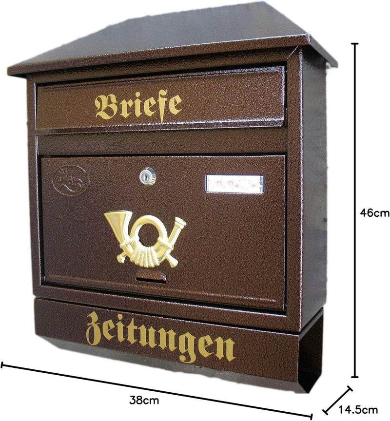 Pachurka & Dąże Grosser Briefkasten/Postkasten XXL Kupfer/Bronce mit Zeitungsrolle Zeitungsfach Schr
