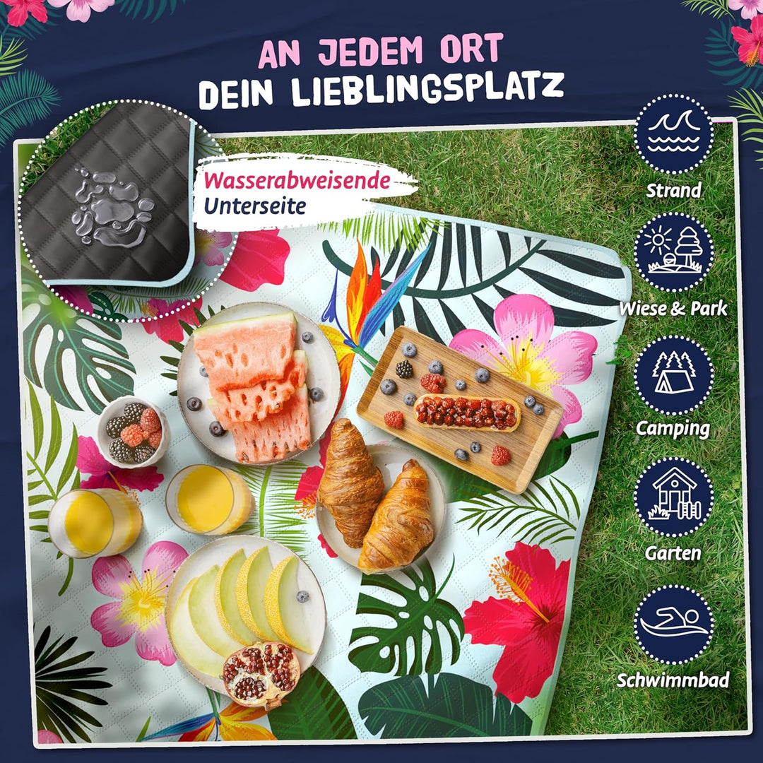Bobby Beach Picknickdecke wasserdicht | Stranddecke sandfrei Strandmatte gepolstert & extra weich |