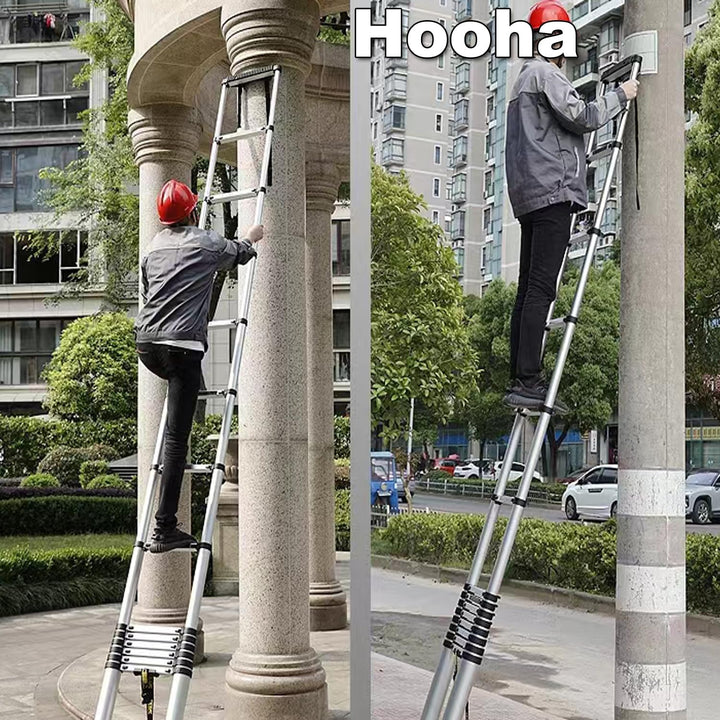 Hooha 5,1M Aluminium Leiter Ausziehbar mit Anti-rutsch Gummipuffer Tragbar Teleskopleiter Belastung
