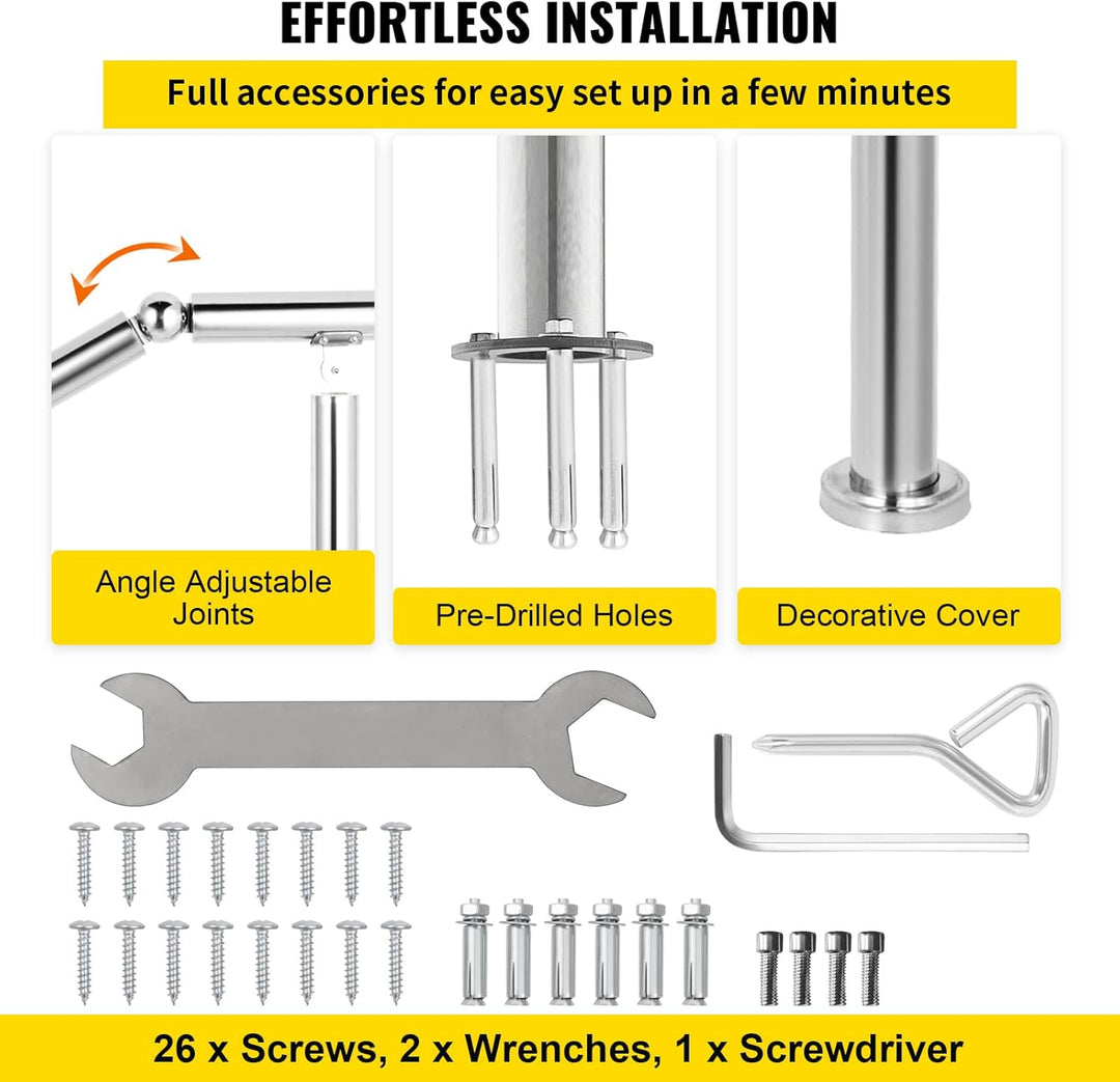 Happybuy Treppengeländer 5 Stufen, Hauseingang Handlauf Edelstahl mit Pfosten, Verstellbare Eingangs