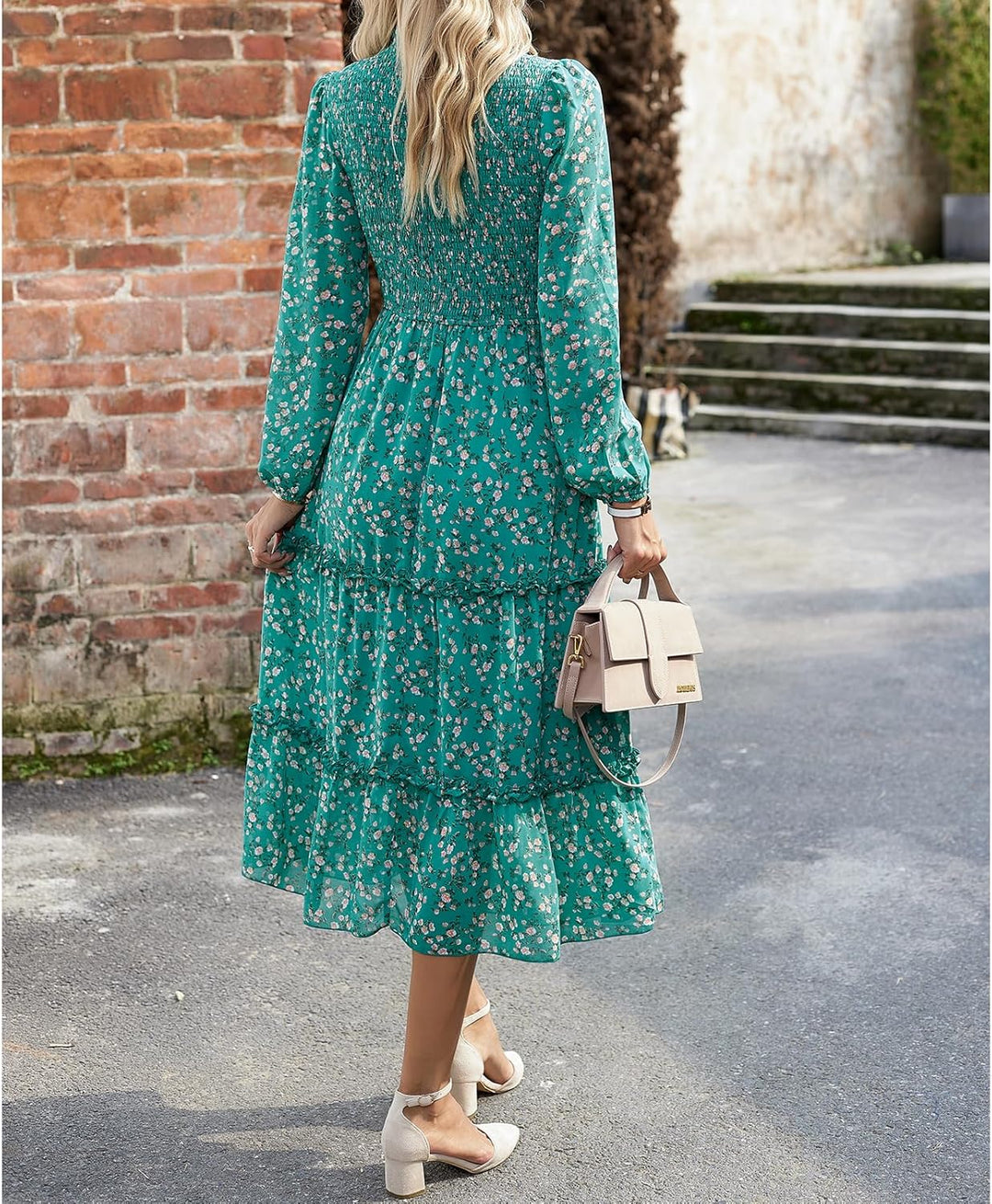 YNIQUE Damen Kleider Lässig Langärmlig Stehkragen Bohemian Blumenmuster Fliessende Maxi Kleider Abge