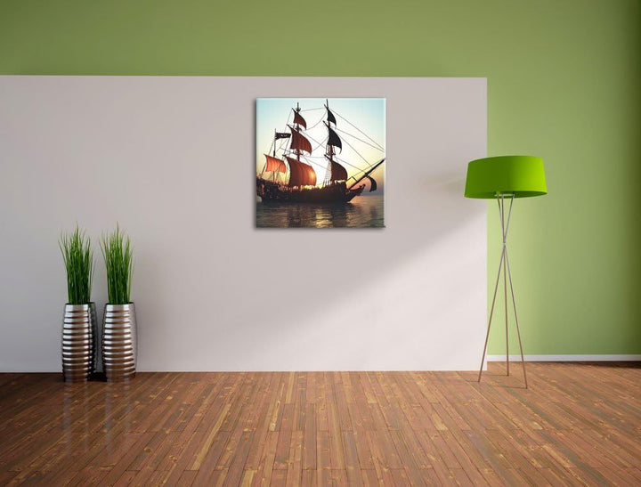 Pixxprint Altes Segelschiff 70x70cm Leinwandbild Wandbild Kunstdruck, 70x70