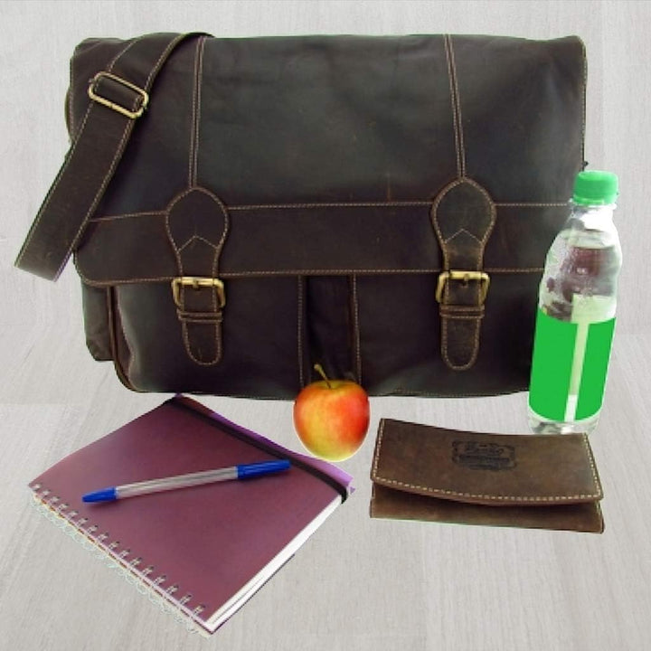 flevado Büffelleder Aktentasche Lehrertasche Unisex geöltes Leder Hochwertig braun