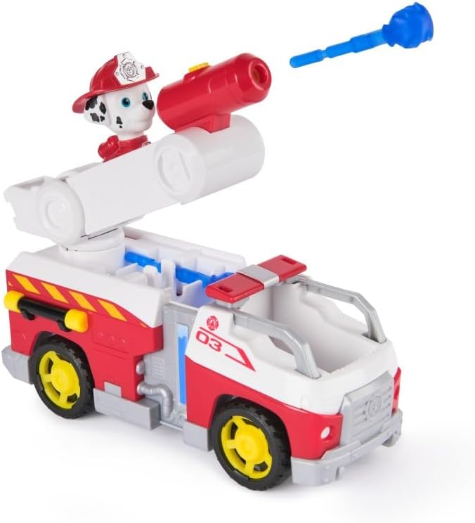 PAW PATROL – Fire Rescue Marshalls Feuerwehr-Fahrzeug mit Löschspritze und Marshall Hundefigur, Spie