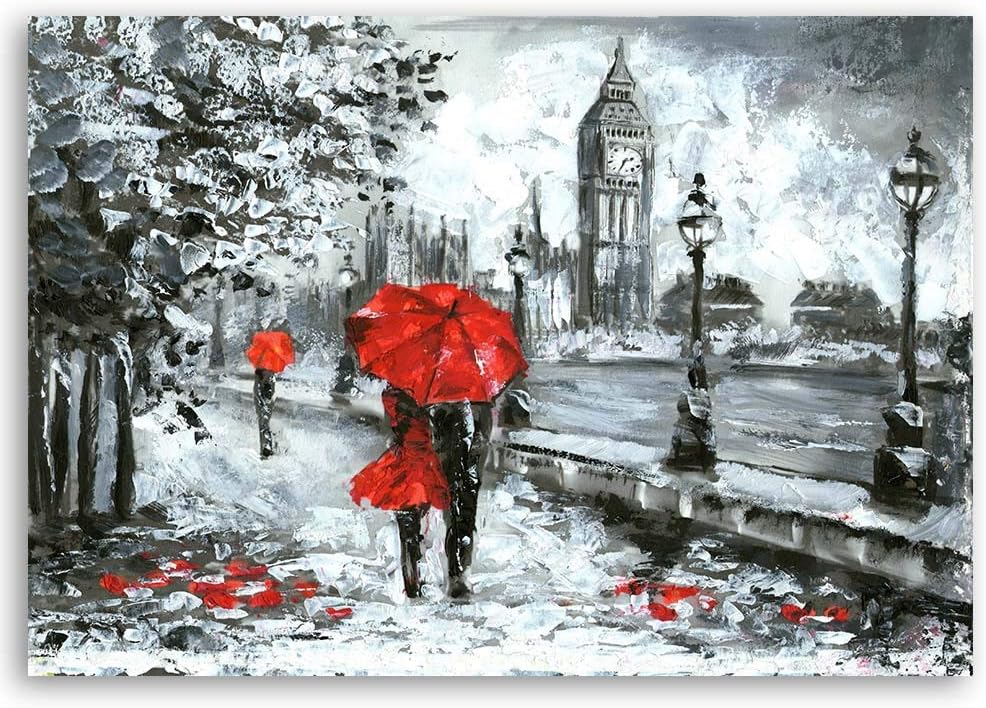 Feeby Bild auf Leinwand London Kunstdruck modern Landschaft Rot 90x60 cm 90L x 60B cm M_14067, 90L x