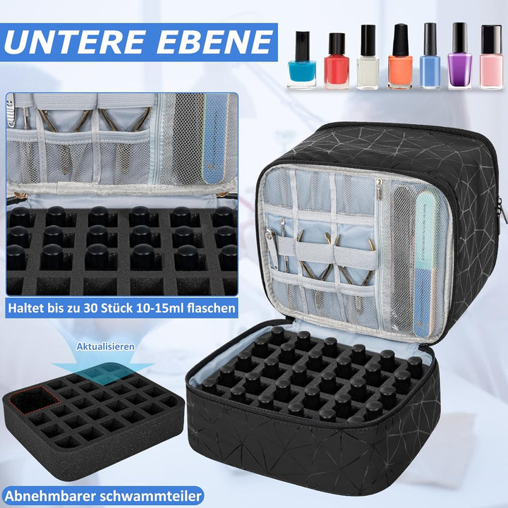 Doppelschicht Nagellack Tasche für 30 Flaschen Nageldesign Koffer,Tragbare Aufbewahrungstasche für N
