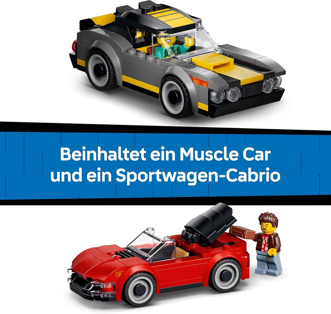 LEGO City Waschstrasse Spielzeug - inkl. 2 Modellautos, Waschfunktion und 4 Minifiguren mit Zubehör