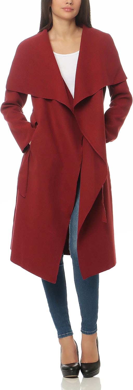 malito Damen Mantel lang mit Wasserfall-Schnitt | Trenchcoat mit Gürtel | weicher Dufflecoat | Parka