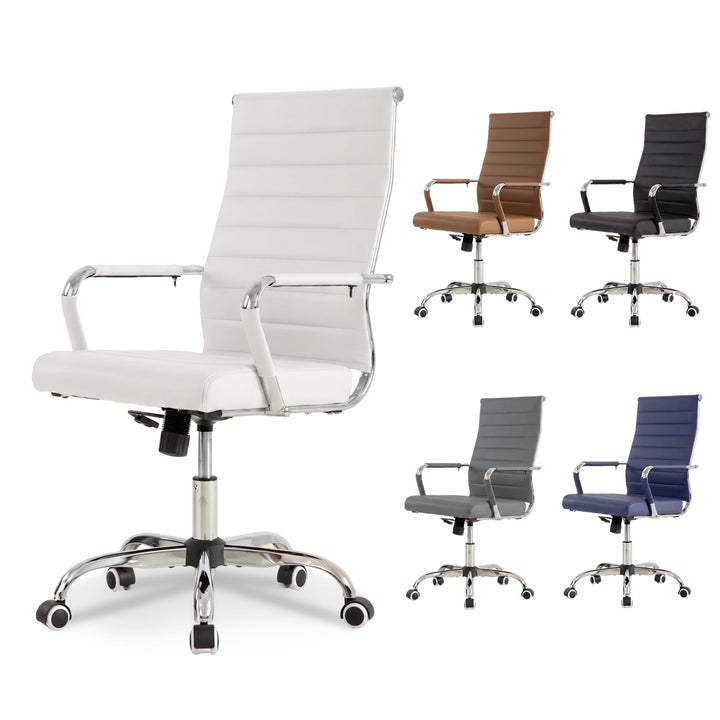 UEV Bürostuhl Leder 150kg belastbar mit Wippfunktion Ergonomisch weiss | Schreibtischstuhl mit Armle