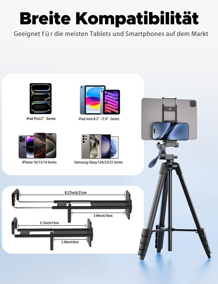 Stativ, Lusweimi 153 cm Kamerastativ für iPad Pro & iPhone Kompatibel mit Tablet/iPad Pro 12,9 Zoll/