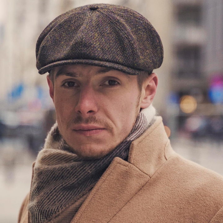 Sterkowski Shelby Mütze | Tweed Schiebermütze für Herren | Warm Elegant 100% Wolle Zeitungsjunge Kap