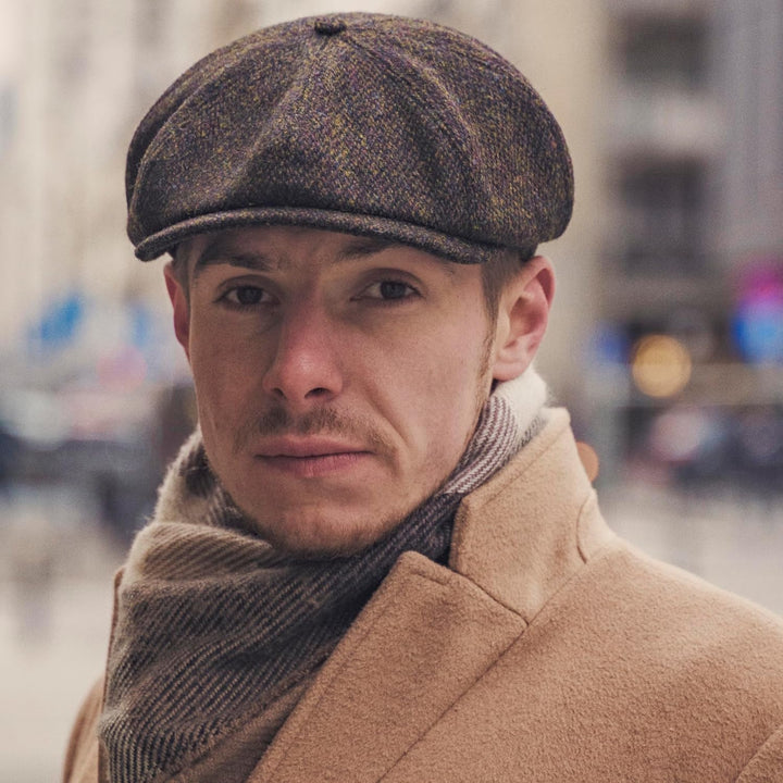 Sterkowski Shelby | 100% Harris Tweed Schiebermütze für Herren und Damen | Warm Elegant 8-Panel Zeit