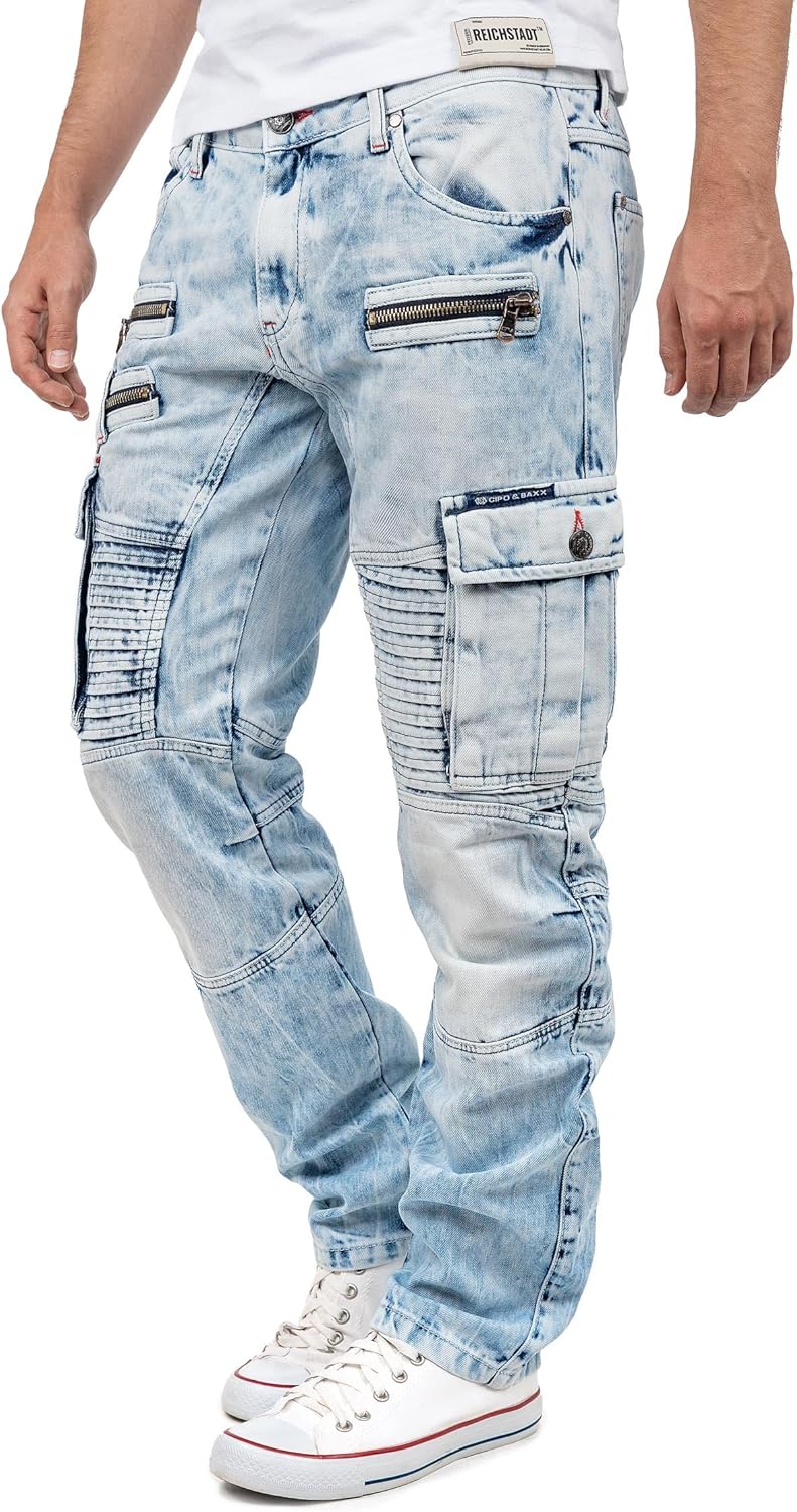 Cipo & Baxx Herren Jeans im Bikerstyle – Regular Fit oder Slim Fit | Stone Washed Denim mit Ziernäht