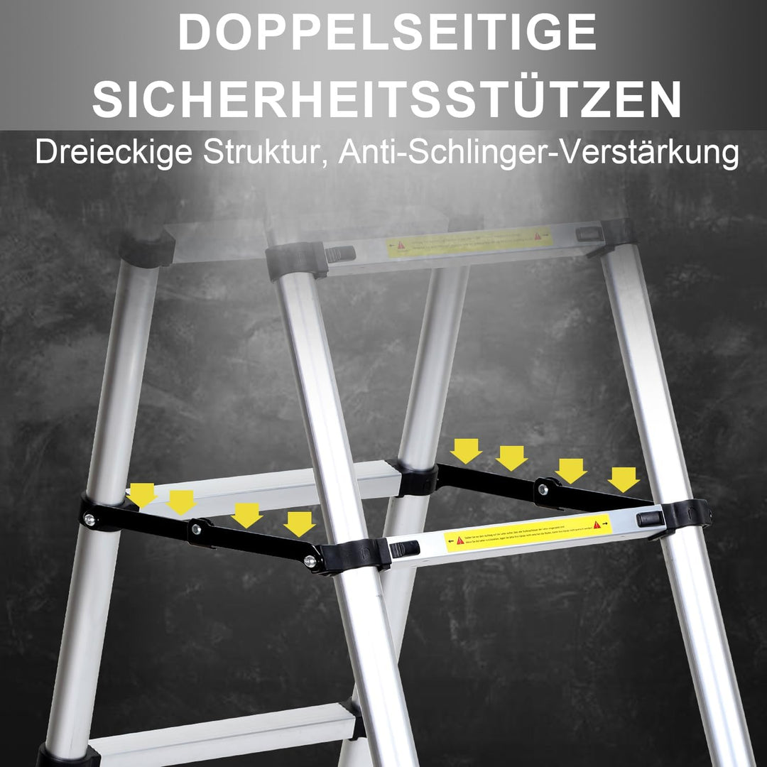 Eulenke Teleskopleiter 1.4m+1.7m Aluminium Trittleiter 4+5 Stufen Tragbare rutschfeste Klappleiter,