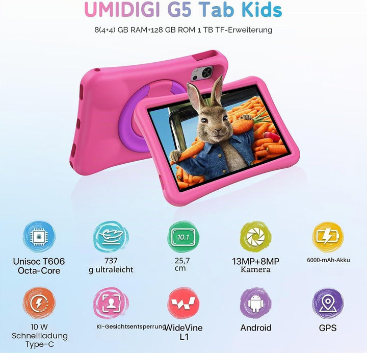 UMIDIGI G5 Kinder Tablet Elterliche Kontrolle,10.1 Zoll Tablet Android, 8(4+4) GB+128GB/1TB TF, Octa