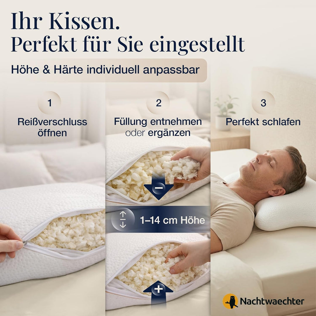 Nachtwaechter Seitenschläfer-Komfort Kissen LINA, CPAP-Kissen, individuell einstellbar