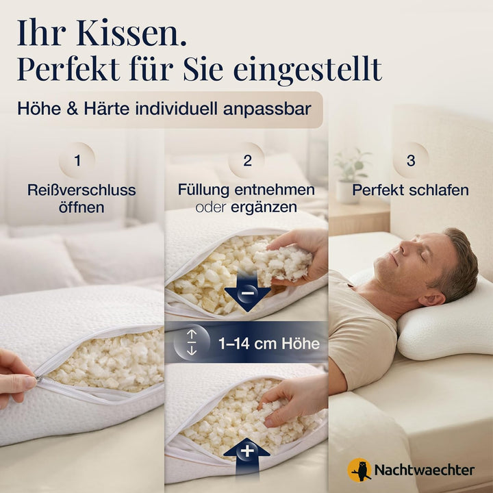 Nachtwaechter Seitenschläfer-Komfort Kissen LINA, CPAP-Kissen, individuell einstellbar