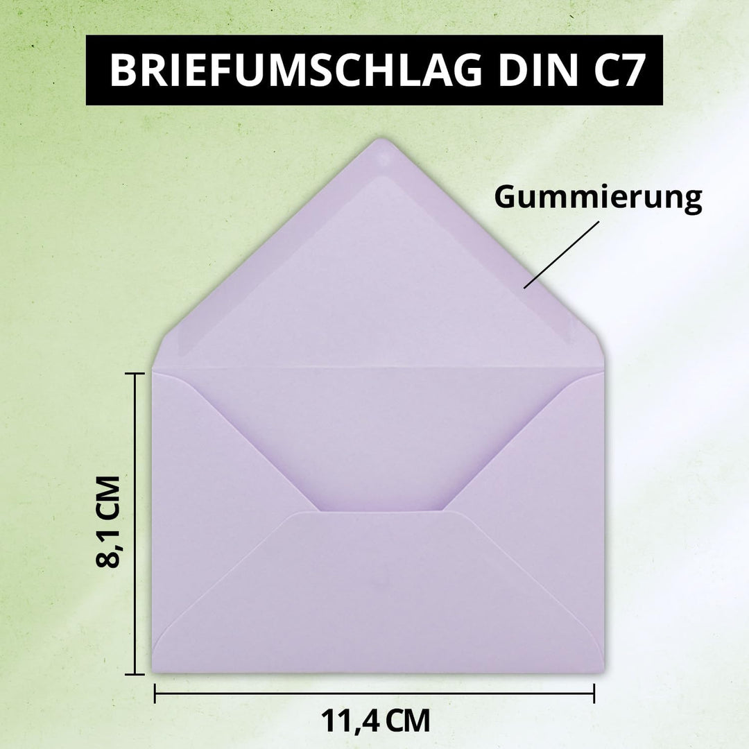 200x kleine Umschläge in Flieder DIN C7 8,1 x 11,4 cm mit Spitzklappe und Nassklebung in 80 g/m² - k