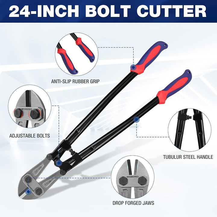 WORKPRO W017006A Bolzenschneider, Bi-Material-Griff mit weichem Gummigriff, 61 cm, Chrom-Molybdän-St