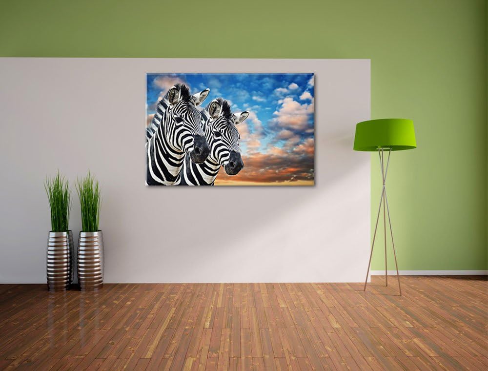 Pixxprint Zebra Pärchen Format: 100x70 auf Leinwand, XXL riesige Bilder fertig gerahmt mit Keilrahme