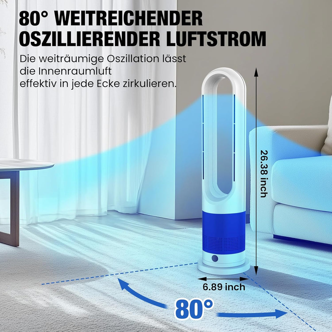 Turmventilator, Rotorlos Ventilator mit Kühlung und Heizen, Luftkühler sehr Leise, 8 Stufen Tower-Ve