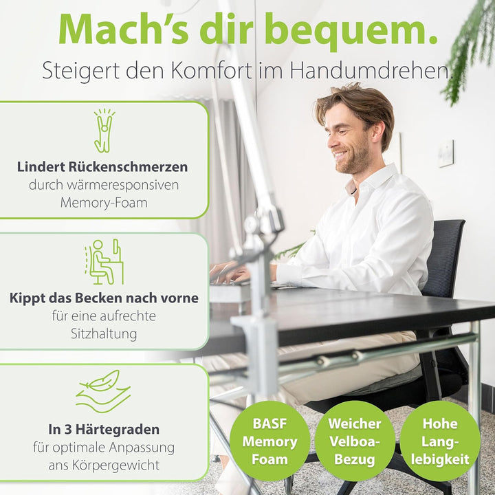 feela.® Orthopädisches Keilkissen [3 Härtegrade] – Memory Foam Haltungskorrektur für mehr Sitzkomfor