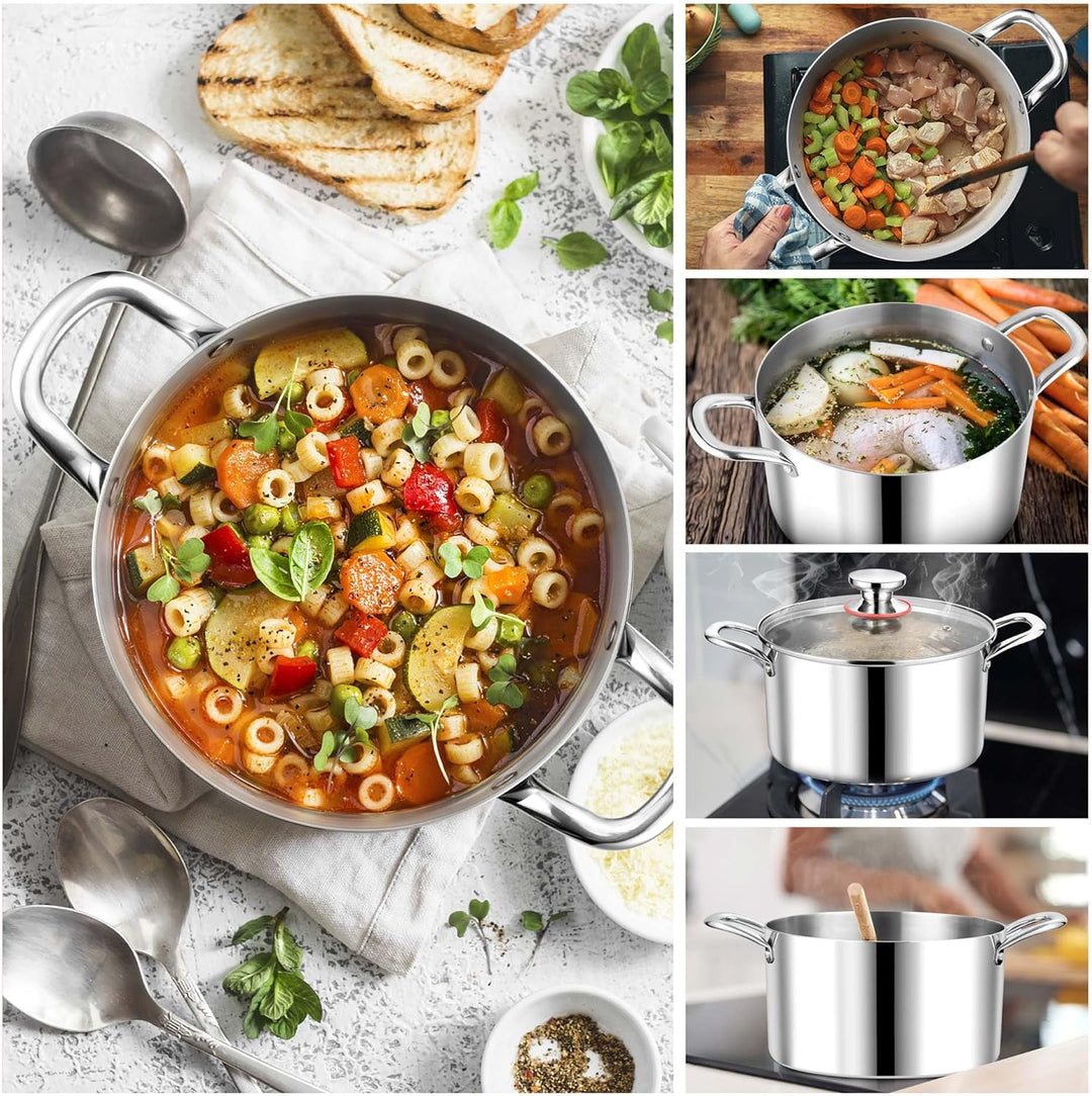 Kochtopf, Herogo Edelstahl Kochtopf Induktion mit Glasdeckel, Ø 22 cm / 5 L Suppentopf Fleischtopf N