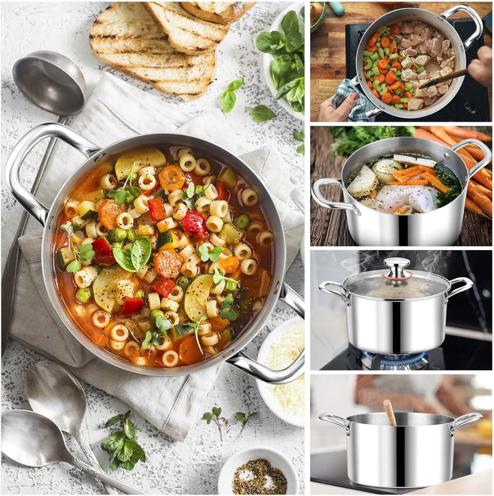 Herogo Kochtopf, Edelstahl Kochtopf Induktion mit Glasdeckel, Ø 24 cm/ 5,6 L Suppentopf Fleischtopf