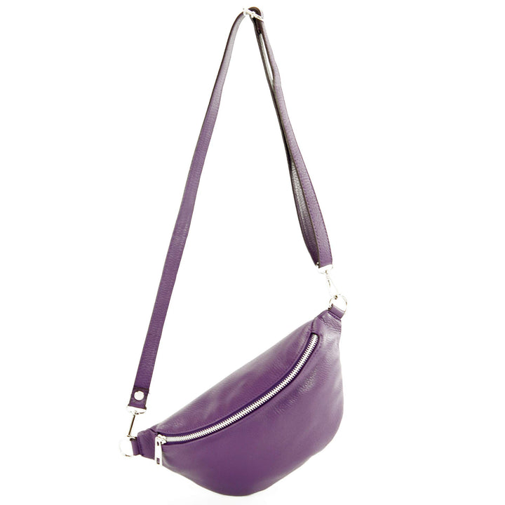 modamoda de - T211 - ital. Hüfttasche Bauchtasche Brusttasche Medium aus weichem Leder, Farbe:Purple