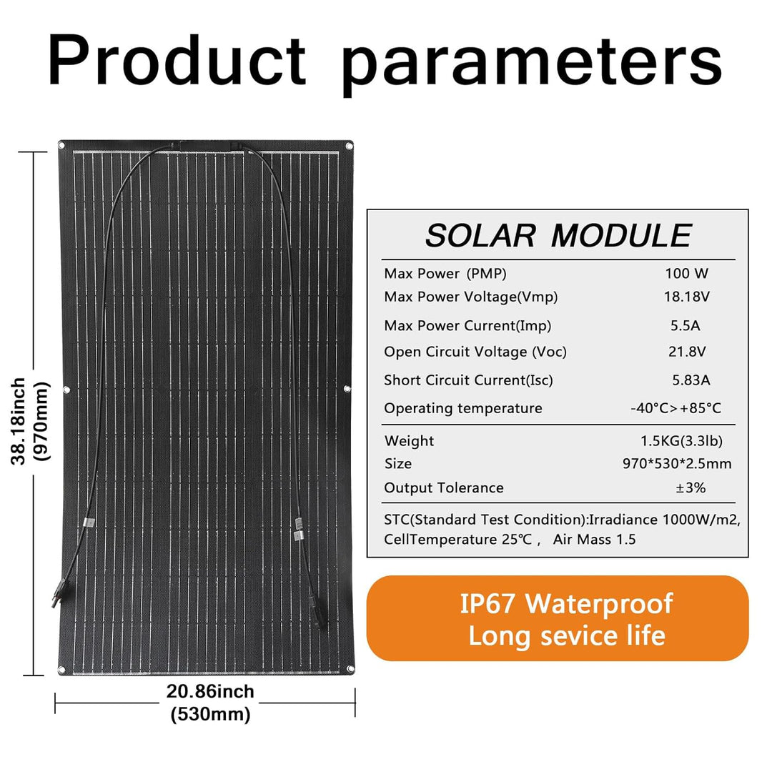 Aysolar 100W 12V Solarpanel Flexibel ETFE Monokristalline Flexible Photovoltaik Solarmodul IP67 Wass